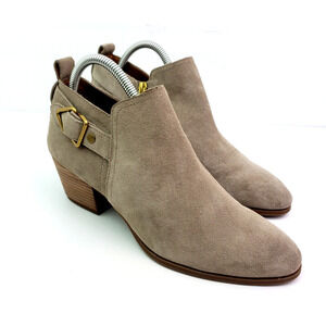 Franco Sarto Garfield Womens Size 9 Beige Suede Leather 2.25" Ankle Booties Boot